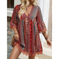 📢📢40% OFF !! ⏰Women's Bohemian Print V-Neck Mini Dress