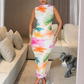 📢📢40% OFF !! ⏰Sleeveless Floral Print Ruched Bodycon Midi Dress