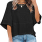 📢📢40% OFF !! ⏰Women's Solid Color Splicing Loose Five Points Flare Sleeve T-Shirt