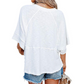 📢📢40% OFF !! ⏰Women's Solid Color Splicing Loose Five Points Flare Sleeve T-Shirt