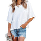 📢📢40% OFF !! ⏰Women's Solid Color Splicing Loose Five Points Flare Sleeve T-Shirt
