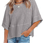 📢📢40% OFF !! ⏰Women's Solid Color Splicing Loose Five Points Flare Sleeve T-Shirt