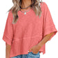 📢📢40% OFF !! ⏰Women's Solid Color Splicing Loose Five Points Flare Sleeve T-Shirt