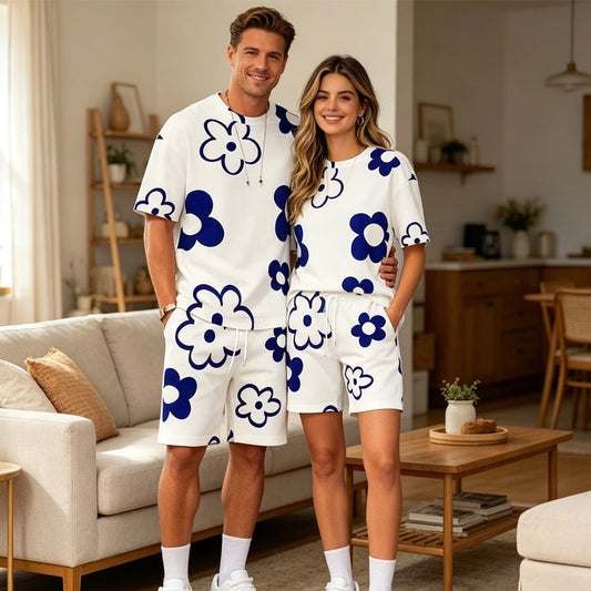 Unisex Floral Print T-Shirt and Shorts Set