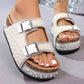 Double Buckle Strap Cork Slide Sandals