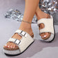 Double Buckle Strap Cork Slide Sandals