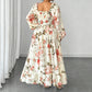 Floral Print Square Neck Long Sleeve Maxi Dress
