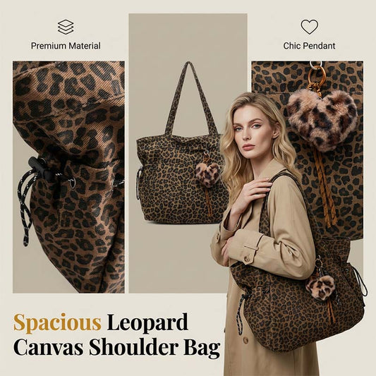 📢📢30% OFF !! ⏰ Leopard Print Canvas Shoulder Bag – Chic & Spacious ✨