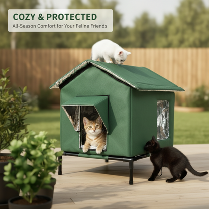 🏠50% OFF!🐈Elevated Insulated Outdoor Cat House – Weather-Resistant Shelter with Thermal Lining & Raised Stand
