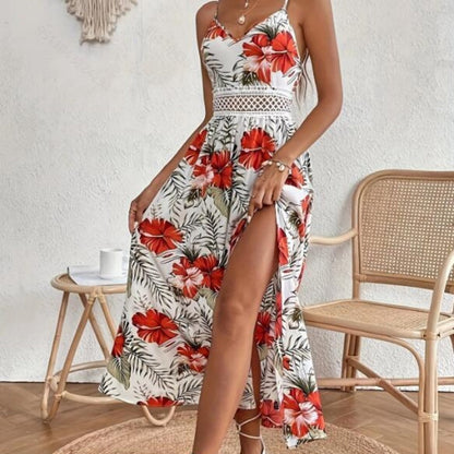 📢📢40% OFF !! ⏰Women’s Floral Print High Slit Spaghetti Strap Flowy Dress