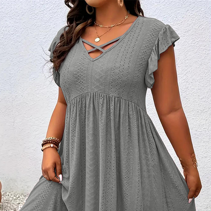 📢📢35% OFF !! ⏰Women's V-Neck Ruffle Trim Dress