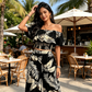 📢📢40% OFF !! ⏰Women's Tropical Leaf Print Off-Shoulder Two-Piece Set