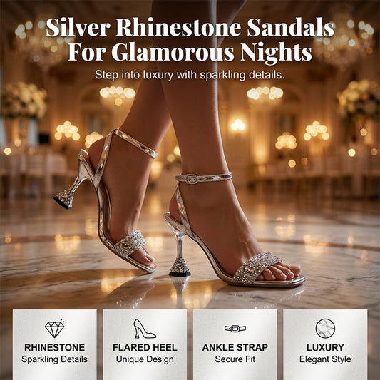 📢📢40% OFF !! ⏰Rhinestone Ankle Strap Sandals with Sculptural Heel