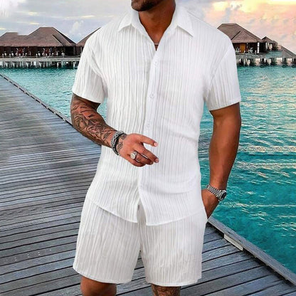 📢📢40% OFF !! ⏰Men's Loose Short Sleeve Shirt & Shorts 2-Piece Set