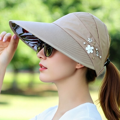 🌞Summer Hot Sale ￡9.99！💇‍♀️Foldable Wide Brim Sun Hat with Ponytail Hole
