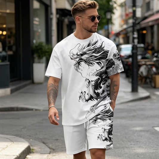 📢📢30% OFF !! ⏰Men's Graphic Print T-Shirt & Shorts Set