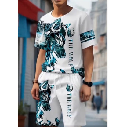 📢📢30% OFF !! ⏰Men's Graphic Print T-Shirt & Shorts Set
