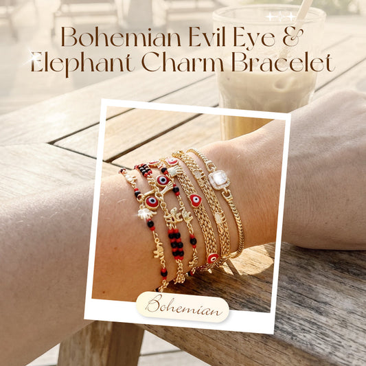 📢📢30% OFF !! ⏰Bohemian Evil Eye & Elephant Charm Bracelet
