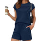 📢📢40% OFF !! ⏰Women's Pintuck T-Shirt & Drawstring Shorts 2-Piece Set