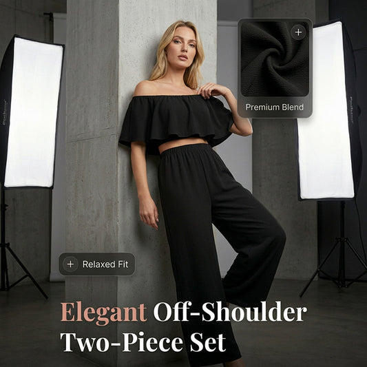📢📢40% OFF !! ⏰Elegant Off-Shoulder Ruffle Top & Wide-Leg Pants Set