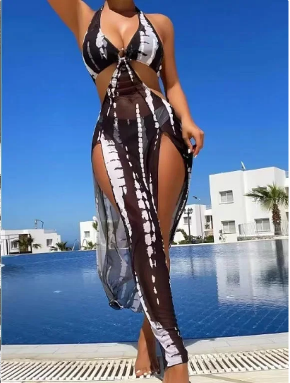 📢📢40% OFF !! ⏰Striped Two-Piece Swimsuit with Tie Neck and Ring Details