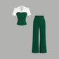 📢📢40% OFF !! ⏰Striped Lapel Set – Tee & Palazzo Pants, V-Neck, Flowing, Elegant 🍂