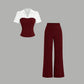 📢📢40% OFF !! ⏰Striped Lapel Set – Tee & Palazzo Pants, V-Neck, Flowing, Elegant 🍂