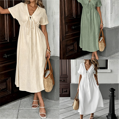📢📢40% OFF !! ⏰Women's Summer V-Neck Tie-Front Midi Dress