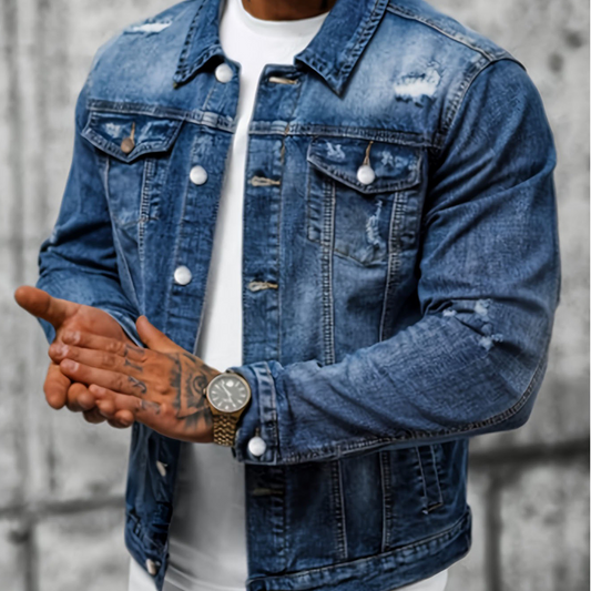 📢📢30% OFF !! ⏰Men’s Casual Vintage-Wash Distressed Denim Jacket