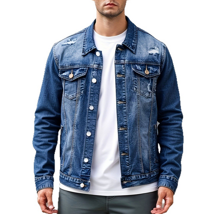 📢📢30% OFF !! ⏰Men’s Casual Vintage-Wash Distressed Denim Jacket