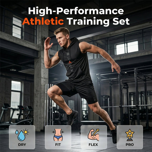 📢📢30% OFF !! ⏰Men's Athletic Sleeveless Hoodie & Shorts Set