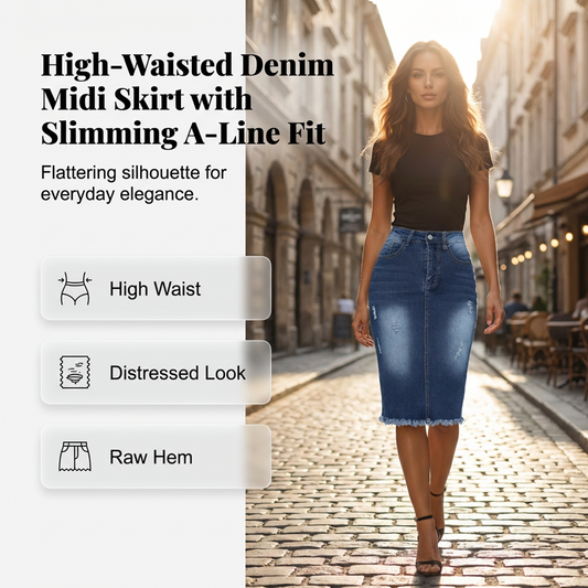 📢📢40% OFF !! ⏰Women's High-Waist Frayed Hem Denim Skirt