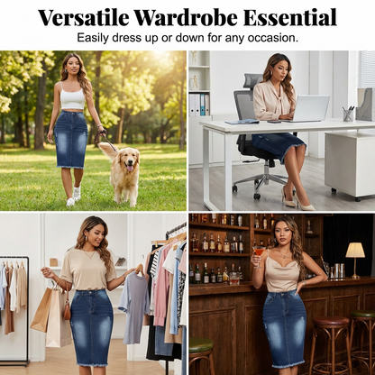 📢📢40% OFF !! ⏰Women's High-Waist Frayed Hem Denim Skirt