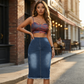 📢📢40% OFF !! ⏰Women's High-Waist Frayed Hem Denim Skirt