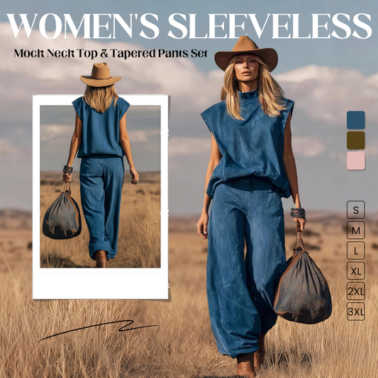 Women's Sleeveless Mock-Neck Top & Tapered Pants Set