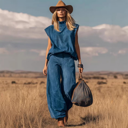 Women's Sleeveless Mock-Neck Top & Tapered Pants Set