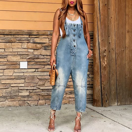 📢📢40% OFF !! ⏰Women's Button-Front Tapered Denim Overalls