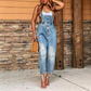 📢📢40% OFF !! ⏰Women's Button-Front Tapered Denim Overalls