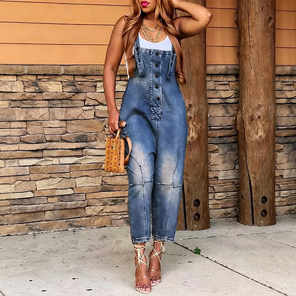 📢📢40% OFF !! ⏰Women's Button-Front Tapered Denim Overalls