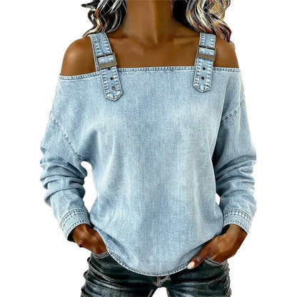 📢📢40% OFF !! ⏰Women's Fashion Wide Strap Denim Top
