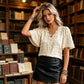 📢📢40% OFF !! ⏰Women's Jacquard V-Neck Butterfly Sleeve Top🦋Elegant & Versatile!