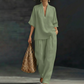 🌸 50% OFF NOW! 🌸Women's Casual V-Neck Top and Wide-Leg Trousers Set👚👖