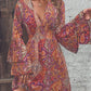 📢📢40% OFF !! ⏰Women's Elegant Paisley Print V-Neck Flared Sleeve Dress