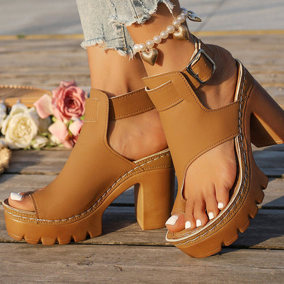 📢📢40% OFF !! ⏰Chunky Heel Platform Sandals with Ankle Strap