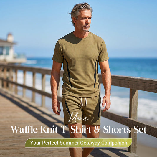 📢📢40% OFF !! ⏰ Men's Waffle Knit T-Shirt & Shorts Set