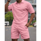 📢📢30% OFF !! ⏰Men Solid Color Casual Short Sleeve Set