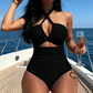📢📢40% OFF !! ⏰Criss Cross Halter Neck High Waisted One-Piece Swimsuit