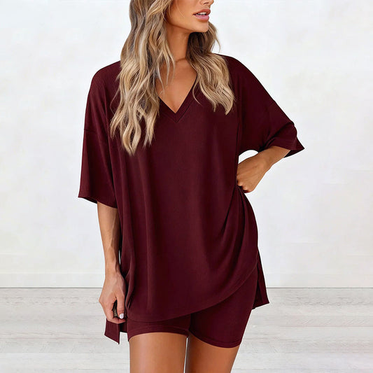 📢📢40% OFF !! ⏰Women's Lounge V-Neck Top & Shorts Set