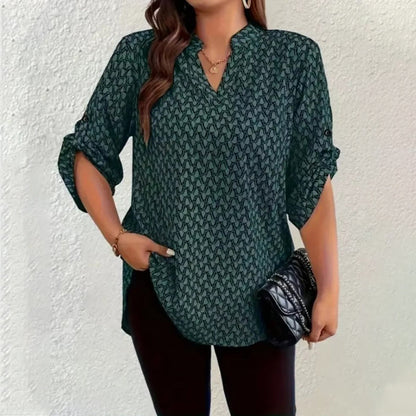📢📢40% OFF !! ⏰Women's Geometric Print V-Neck Blouse