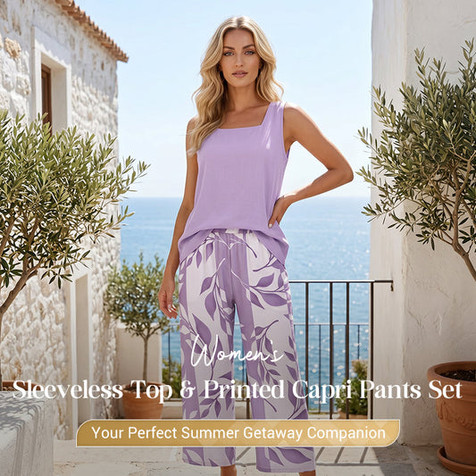 📢📢40% OFF !! ⏰Sleeveless Top & Printed Capri Pants Set